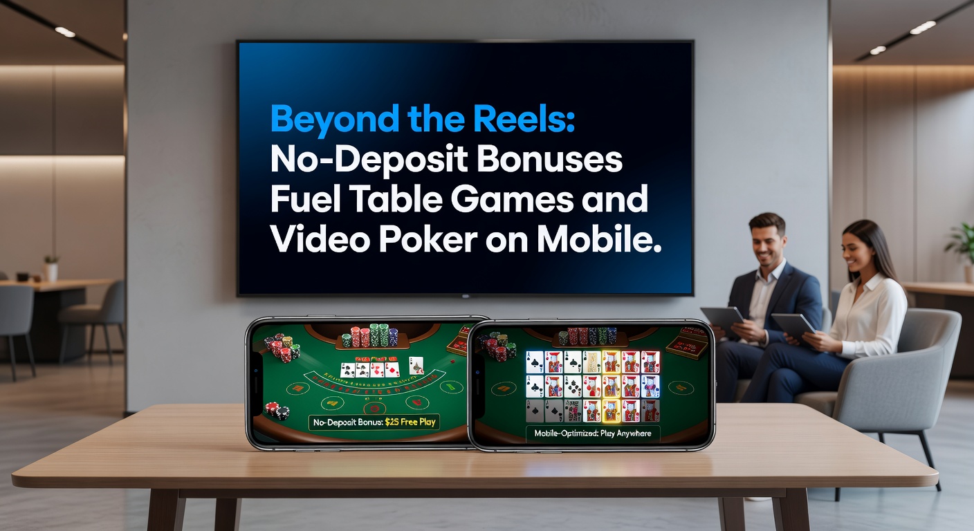 Tisch mit Roulette-Rad und Smartphone, das No-Deposit-Bonus für Tischspiele anzeigt