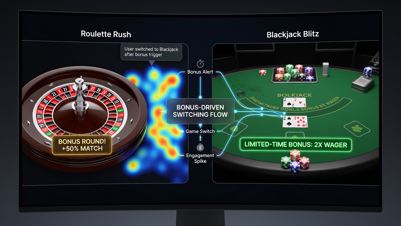 Analyse von Nutzerpfaden zwischen Roulette und Blackjack unter Einfluss von Boni
